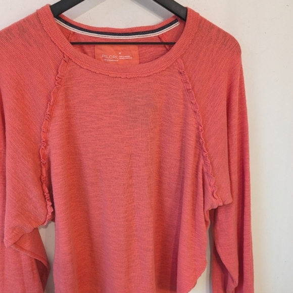 Anthropologie Pilcro Orange Raw Hem Ruffle Dolman Sleeve Long Sleeve Boho Shirt - Picture 2 of 7